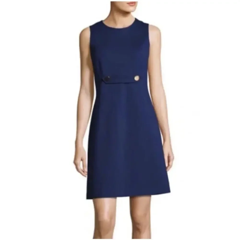 Tory Burch Brynn Ponte Dress Sheath Sleeveless Career Stretch Gold Buttons S